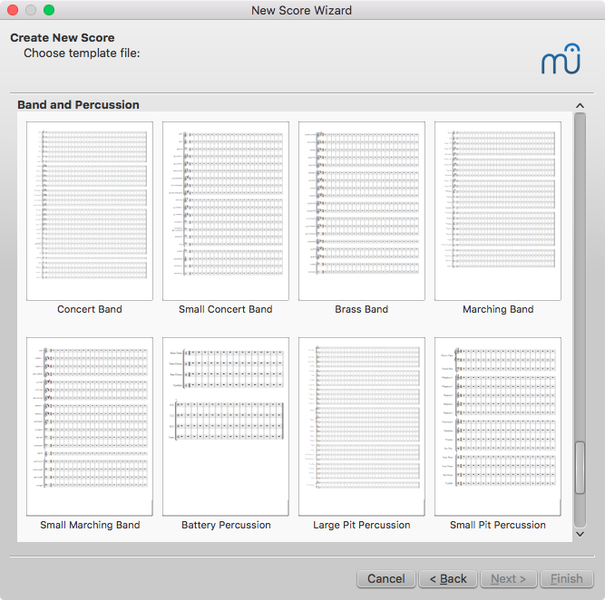 Band templates in MuseScore's new score setup wizard