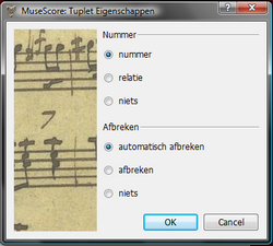 Tuplet Eigenschappenvenster dialog