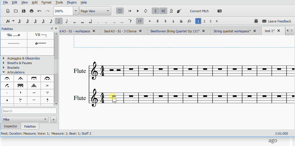 delete measures in musescore