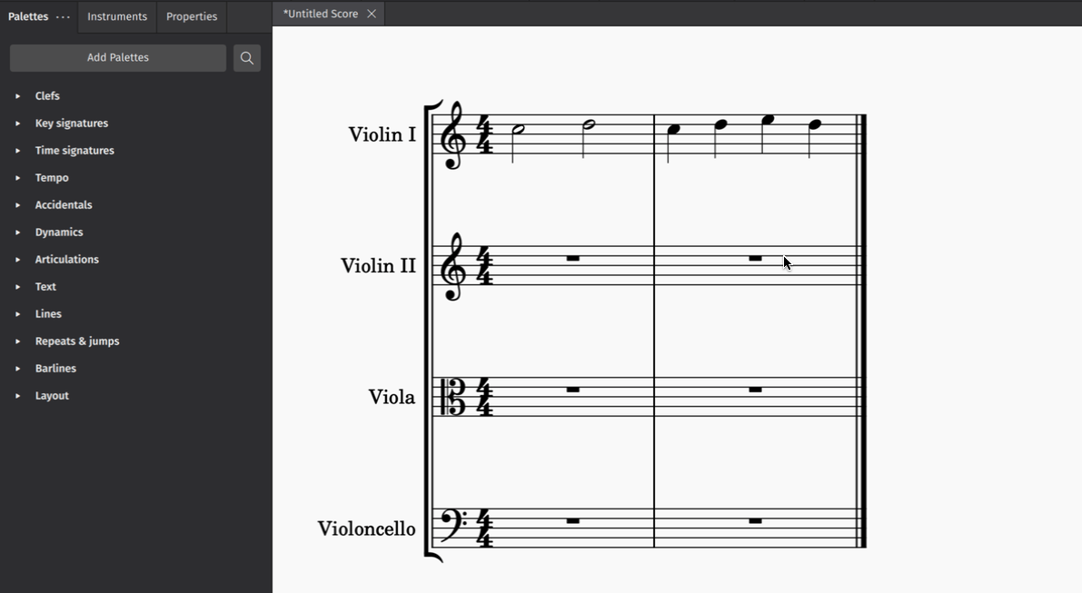 Skapa instrument byte mitt i partituret (animerad bild)