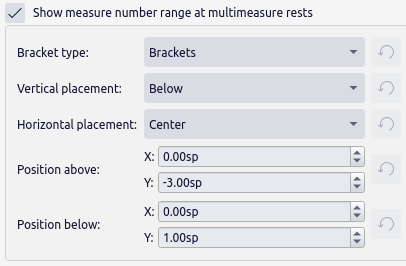Multimeasure rest numbers style settings