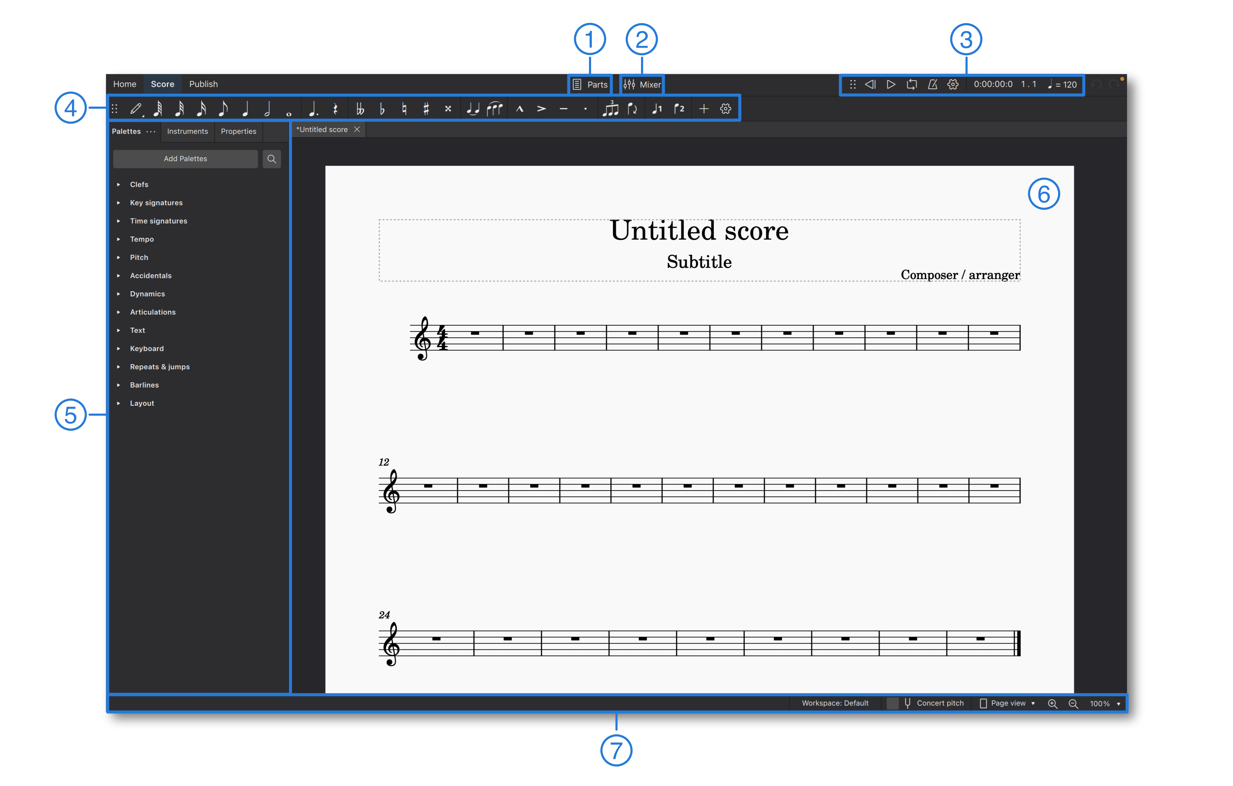 MuseScore 4 user interface diagram