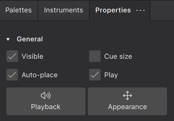 Image of Properties panel when element is selected
