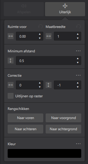 Afbeelding van het Eigenschappen paneel met uiterlijkinstellingen