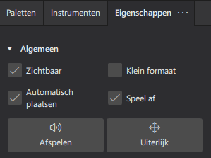 Afbeelding van Eigenschappen paneel wanneer een element is geselecteerd