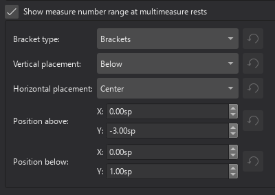 Multimeasure rest numbers style settings