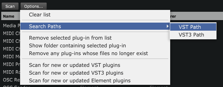 Selecting the VST Path from within Element's Plugin Manager
