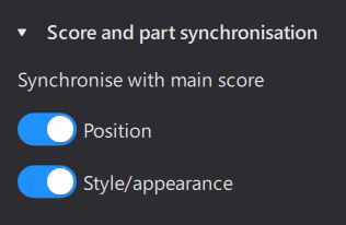 Toggles for managing score and part synchronisation