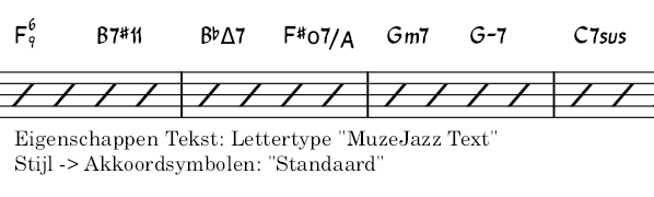 Akkoordsymbolen, lettertype: MuseJazz Text, stijl: Standaardl