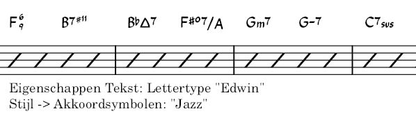 Akkoordsymbolen, lettertype: MuseJazz Text, stijl: Jazz