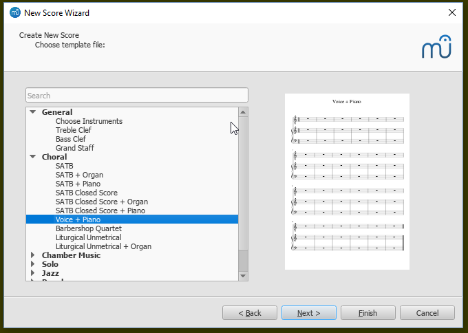 New Score wizard: Select template file