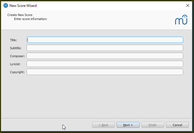 New Score wizard: Title, subtitle, etc.