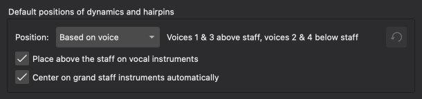 Dynamics & hairpins default positioning