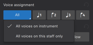 Voice assignment options for multi-staff instruments