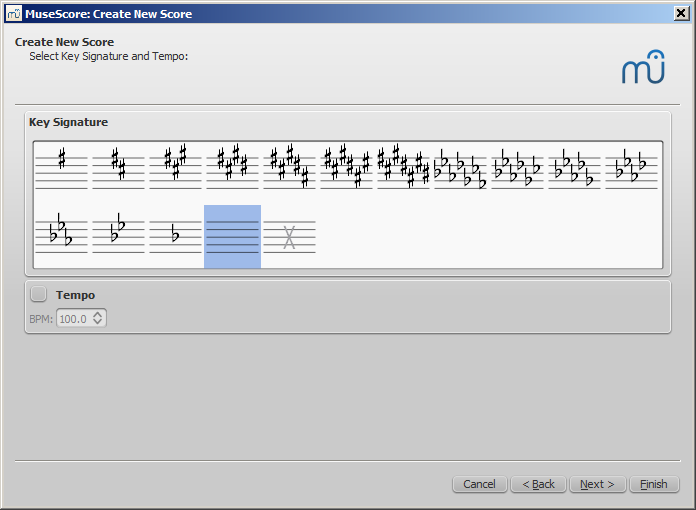 New Score wizard: Select key signature