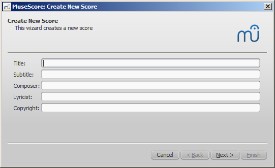 New Score wizard: Title, subtitle, etc.