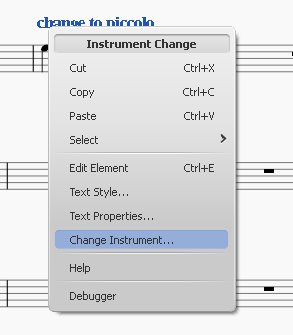 Menu: Instrument change