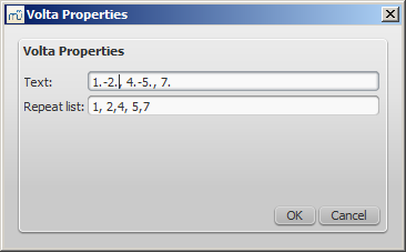 Volta Properties dialog