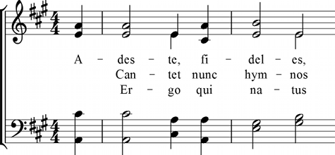 Esempio testo cantato: A-des-te fi-de-les