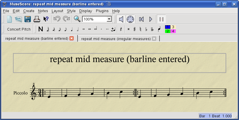 Repeat barlines don't work in mid measure | MuseScore