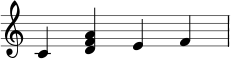 C, D minor triad, E, F
