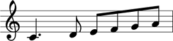 Noire pointée : C, croches : D, E, F, G, A