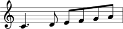 Dotted quarter note: C, eighth notes: D, E, F, G, A