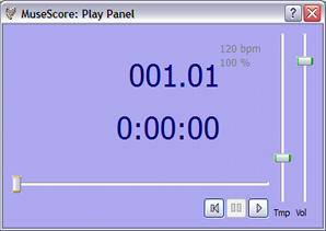 The play panel allows you to adjust tempo and volume