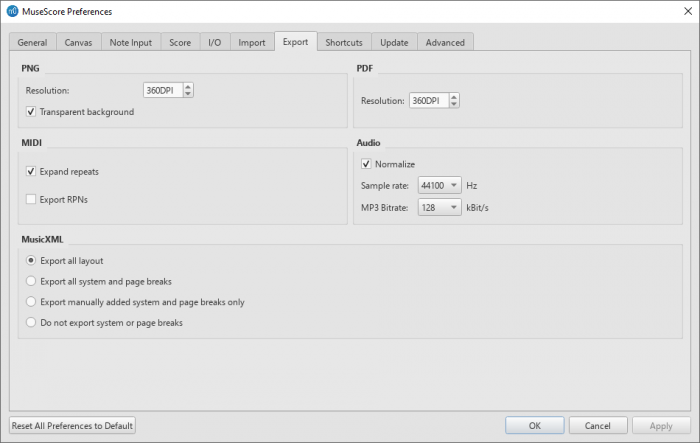 Export Preferences Export Preferences