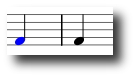 First note selected</li>
<li>Drücken Sie <kbd><kbd>+</kbd></kbd> oder das Haltebogen-Symbol, [inline:tie_button.png=Haltebogen-Symbol