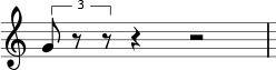 Triolová osminová nota následovaná pomlkami