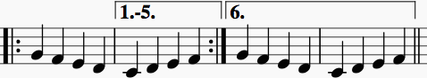 Sample first-through-fifth ending followed by sixth ending